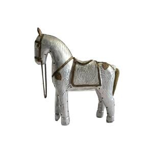 Vintage Brass Moroccan Hand Carved Hammered Metal Horse Figurine, 8.5" Tall